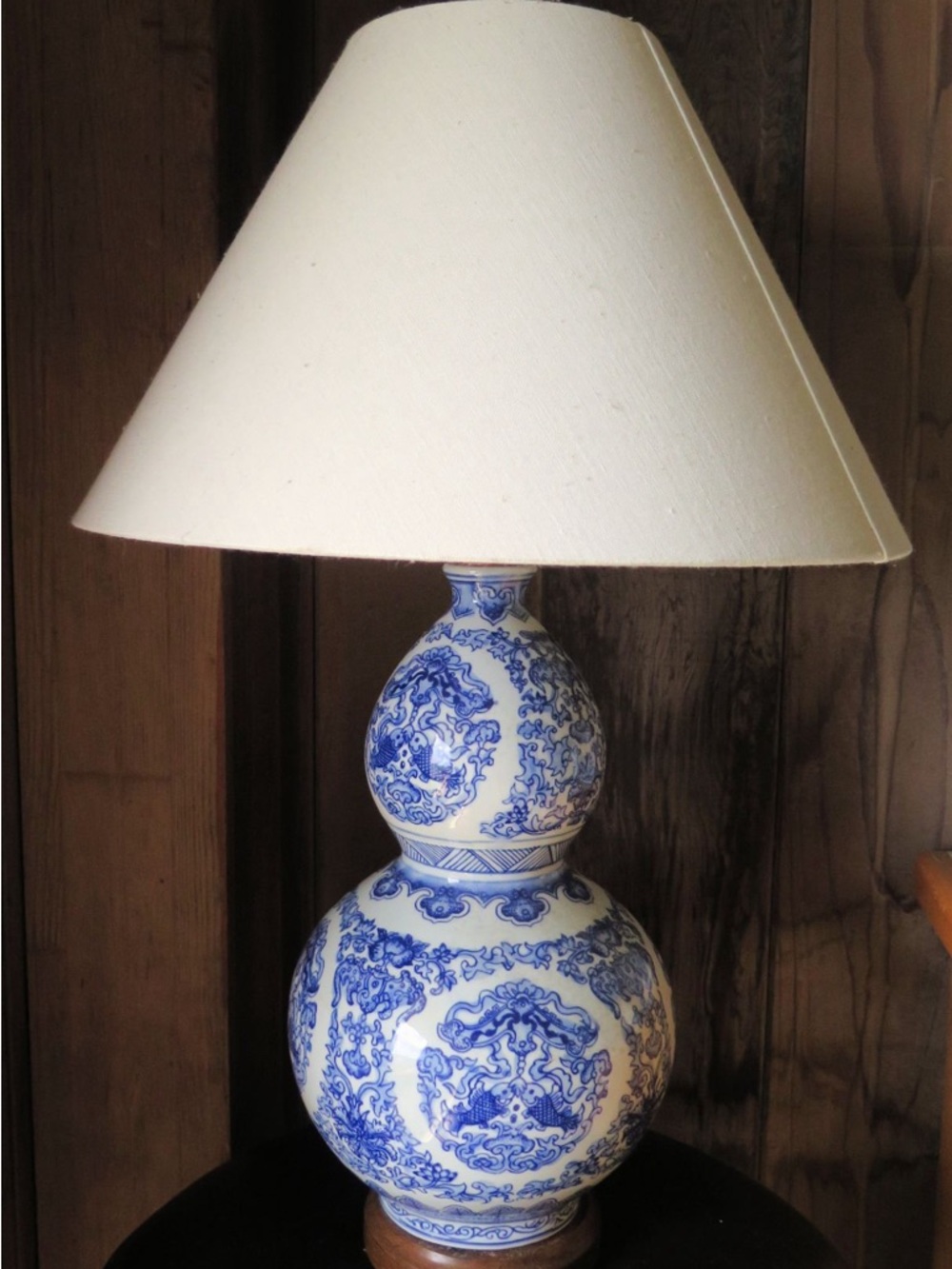 Pair of Ralph Lauren RARE Blue and White Double Chinoserie Porcelain Table Lamps